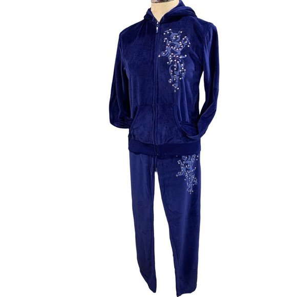 Small Soho Lady Two Piece Purple Velour Sweat Suit Track Y2K New - Picture 2 of 9